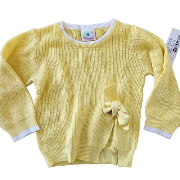 Samaray size 5 girls yellow banana pudding white ribbed bow grommet sweater - Picture 1 of 6